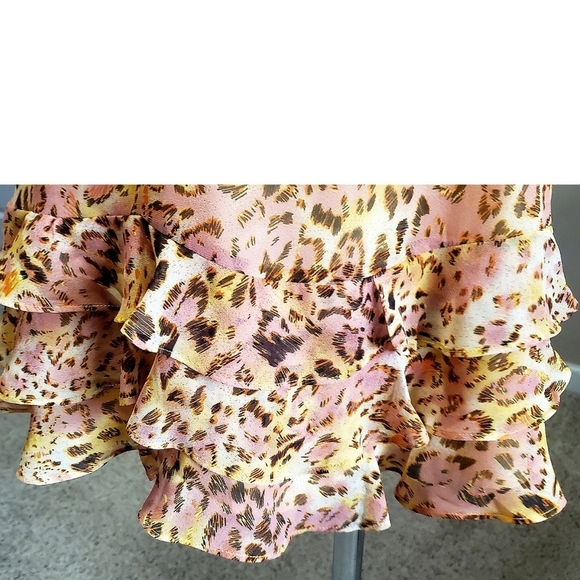 Bardot Pink Leopard Print Mini Dress Strappy Ruffled Y2K City Girl Size 10 Large - Picture 8 of 11